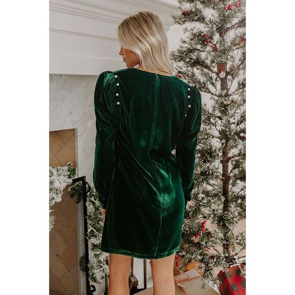 NWT Peach Love California Tarin Velvet Bow Dress in Green Size Small - Picture 2 of 9